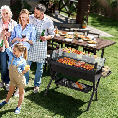 Costway Barbecue Charcoal Grills Stainless Steel Camping BBQ Grill w/ Wind Guard - 4