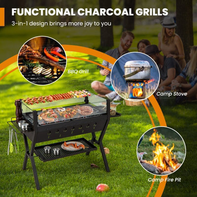 Costway Barbecue Charcoal Grills Stainless Steel Camping BBQ Grill w/ Wind Guard - 5