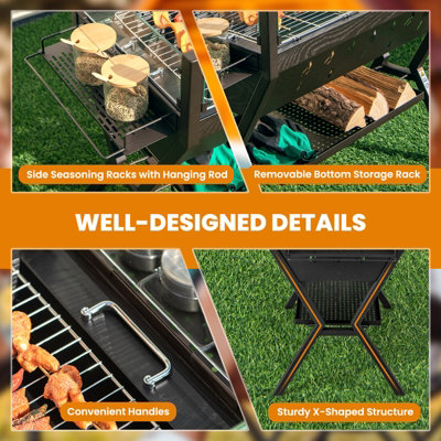 Costway Barbecue Charcoal Grills Stainless Steel Camping BBQ Grill w/ Wind Guard - 9