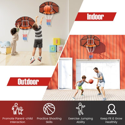 Costway Basketball Hoop Set Wall Mounted Basketball Game Set Kids Teens ...