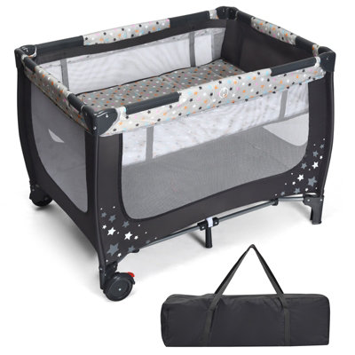 Costway Bassinet Cot Bed Toddler Activity Center Foldable Baby Playpen With Carry Bag