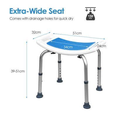 Costway Bath Chair Height Adjustable Padded Tub Shower Bench Seat Portable Bathroom Stool