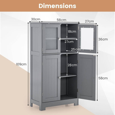 Costway Bathroom Floor Cabinet Freestanding Storage Cupboard W/ 2 Tempered Glass Doors