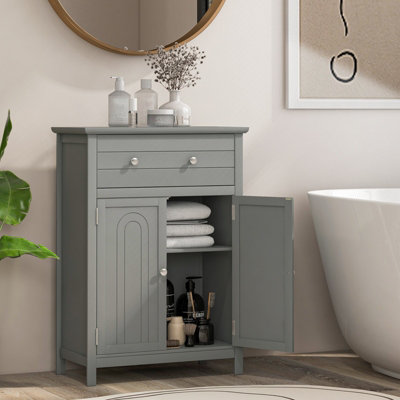 COSTWAY Bathroom Floor Cabinet Freestanding Storage Cupboard with ...