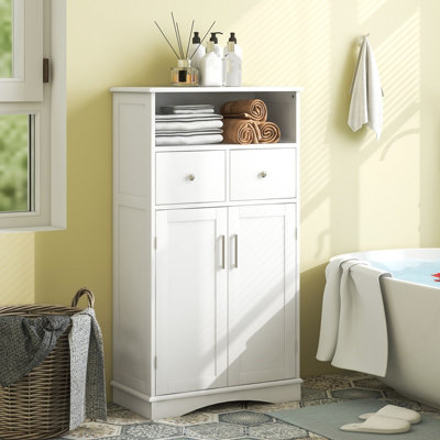 Costway Bathroom Floor Cabinet Home Office Storage Organizer w/2 Drawers & Adjustable Shelves