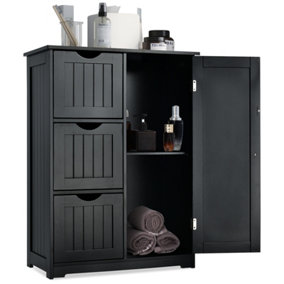 Costway Bathroom Floor Cabinet Storage Cupboard Organizer W/Adjustable Shelf & 3 Drawers