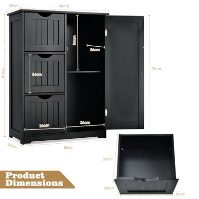 Costway Bathroom Floor Cabinet Storage Cupboard Organizer W/Adjustable Shelf & 3 Drawers