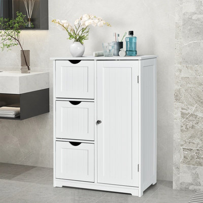 Segawe White Bathroom Floor Cabinet – 3 Drawers & Adjustable Shelf Organizer