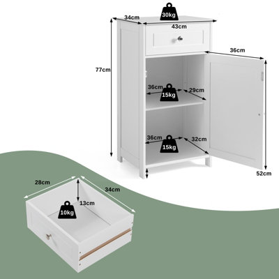 Costway Bathroom Floor Cabinet Wood Storage Organizer Adjustable Shelves W/ Drawer Door