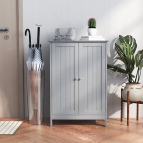 Costway Bathroom Floor Cabinet Wooden Freestanding Storage Cupboard with Adjustable Shelf Grey
