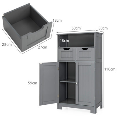 Costway Bathroom Floor Cabinet Wooden Kitchen Storage Cupboard w/ Adjustable Shelf & Doors