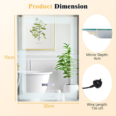 Costway Bathroom Led Vanity Mirror Dimmable Vanity Wall Mirror w/3 ...