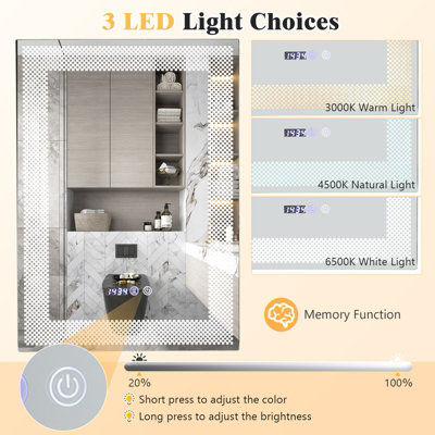 Costway Bathroom Led Vanity Mirror Dimmable Vanity Wall Mirror w/3 ...