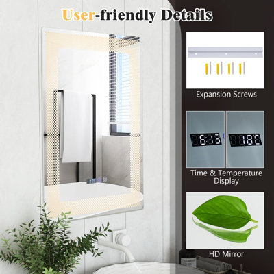 Costway Bathroom Led Vanity Mirror Dimmable Vanity Wall Mirror w/3 ...