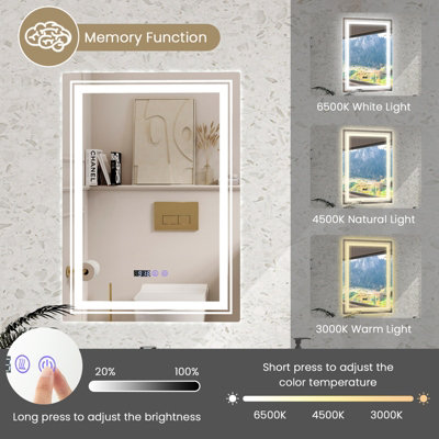 Costway Bathroom Led Vanity Mirror Dimmable Vanity Wall Mirror with 3 ...