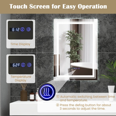 Costway Bathroom Led Vanity Mirror Dimmable Vanity Wall Mirror with 3 ...