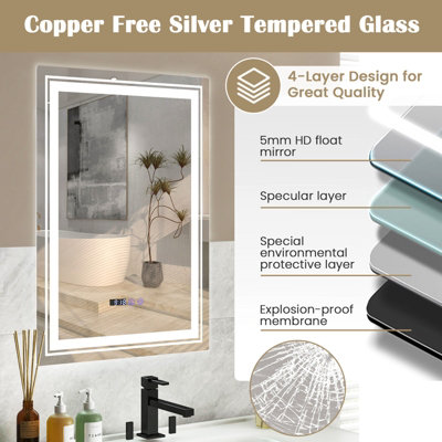 Costway Bathroom Led Vanity Mirror Dimmable Vanity Wall Mirror with 3 ...