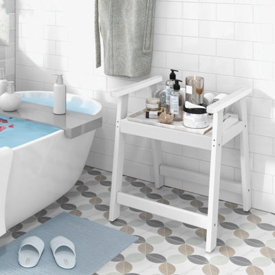 Costway Bathroom Shower Bench Spa Seat Bath Stool Waterproof Bench Chair W/ 2 Handrails - 4