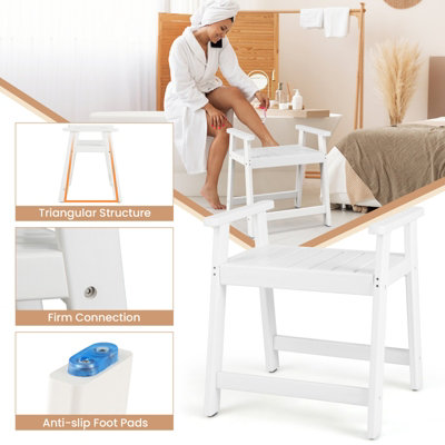 Costway Bathroom Shower Bench Spa Seat Bath Stool Waterproof Bench Chair W/ 2 Handrails - 7