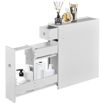 Costway Bathroom Slim Floor Cabinet Narrow Wooden Toilet Floor Cabinet ...