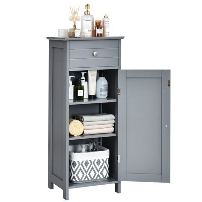 Costway Bathroom Storage Cabinet Floor Standing Wooden Cupboard w/ Single Door & Drawer