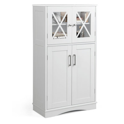Costway Bathroom Storage Cabinet Wood Floor Cabinet w/ Double