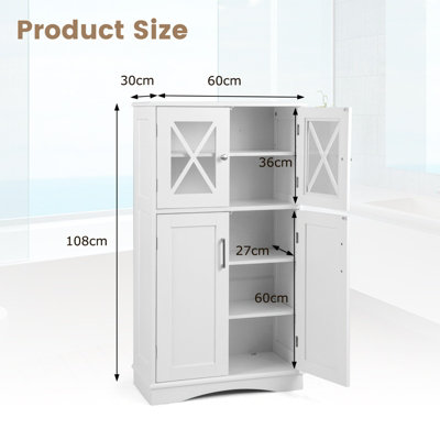 Costway Bathroom Storage Cabinet w/Doors and Adjustable Shelves Living Room Entry Kitchen Office