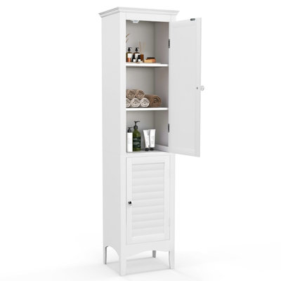 Costway Wooden 4 Drawer Bathroom Cabinet Storage Cupboard 2 Shelves Free  Standing White