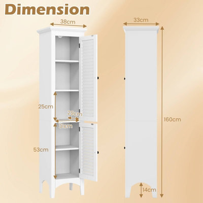 Costway Bathroom Tall Cabinet Slim Freestanding Storage Organizer Cupboard W 2 Doors