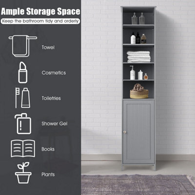 Costway Bathroom Tall Cabinet Slim Freestanding Storage Organizer W/ Adjustable Shelves