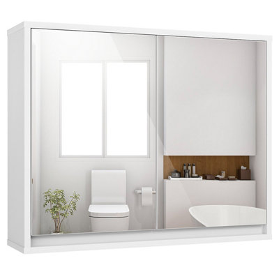 Costway Bathroom Wall Mounted Cabinet Double Mirrored Door Organizer with Storage Shelf