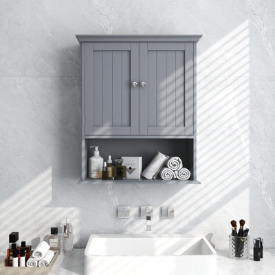 Costway Bathroom Wall Mounted Cabinet Wooden Hanging Cabinet w/Doors & Shelves Price Comparisons | Compare The Build
