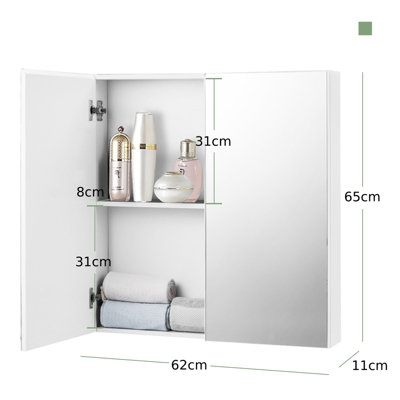 White Wall Cabinet 2-Door Hanging Storage Shelf Bathroom Medicine Organizer