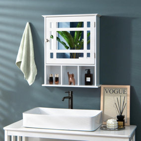 Costway Bathroom Wall Storage Cabinet Wooden Hanging Medicine Organizer W/ Mirror White