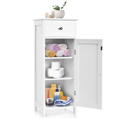 Costway Bathroom Wooden Storage Cabinet Floor Standing Cupboard w/ Single Door & Drawer