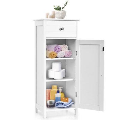 Costway Wooden 4 Drawer Bathroom Cabinet Storage Cupboard 2 Shelves Free Standing White