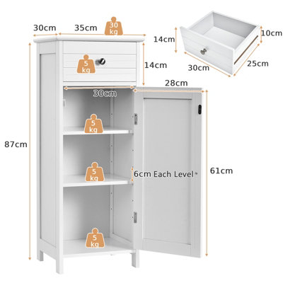 Costway Bathroom Wooden Storage Cabinet Floor Standing Cupboard w/ Single Door & Drawer