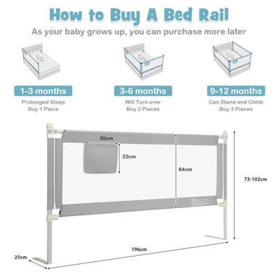Costway Bed Rail for Toddlers 24-Level Height Adjustable Safety Bed Guardrail