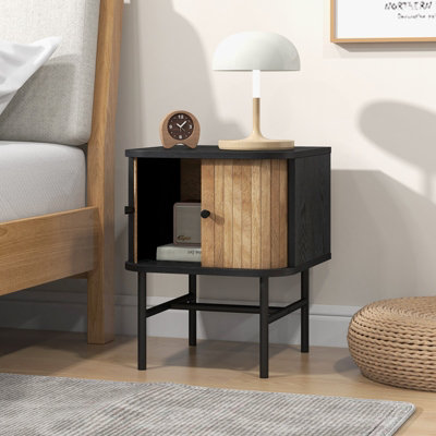 Costway Bedside Table Wooden Nightstand Modern End Table Storage Cabinet W Sliding Door