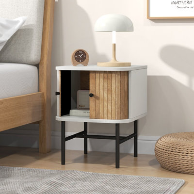 Costway Bedside Table Wooden Nightstand Modern End Table Storage Cabinet W Sliding Door