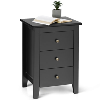 Costway Bedside Table Wooden Nightstand w/3 Drawers Modern