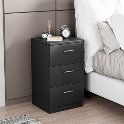 Costway Bedside Table Wooden Nightstand w/3 Drawers Space-saving Night Chest End Table