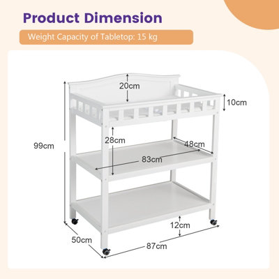 Costway Bell Top Changing Table Wooden Diaper Changing Station W Waterproof Changing Pad