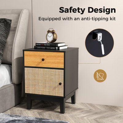 COSTWAY Boho End Table with Solid Wood Legs Modern Bedside Table with ...