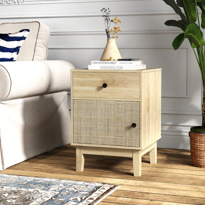 COSTWAY Boho End Table with Solid Wood Legs Modern Bedside Table with ...