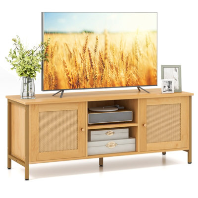 Costway Boho TV Stand for TVs up to 55" Media Console Table w/ 2 Cabinets