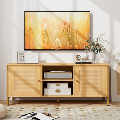 Costway Boho TV Stand for TVs up to 55" Media Console Table w/ 2 Cabinets