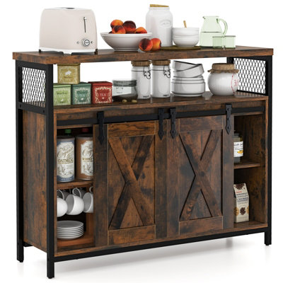 Costway Buffet Cabinet Kitchen Storage Sideboard Pantry Cabinet W/ Sliding Barn Doors