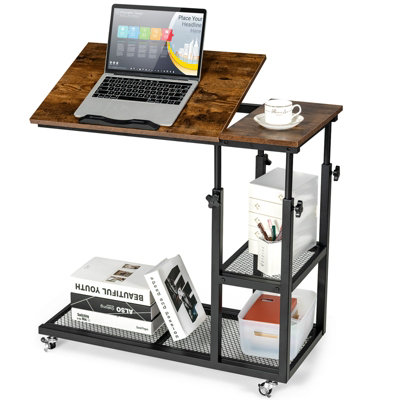 Costway C-Shaped Adjustable Bedside Table Couch Table w/ Wheels & Tiltable Tabletop