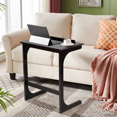 Costway C-shaped Bamboo Sofa Side Table Tilting Top TV Tray Table